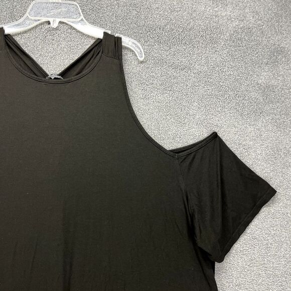 Bloomchic Top Womens Plus 26 4X Black‎ Cold Shoulder Blouse Pullover high low - Picture 16 of 16
